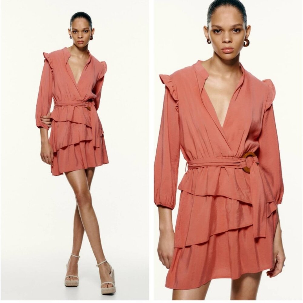 Zara Ruffled Wrap Dress, Size XS